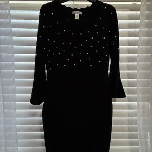 Elegant Black Dress with Pearl Accents